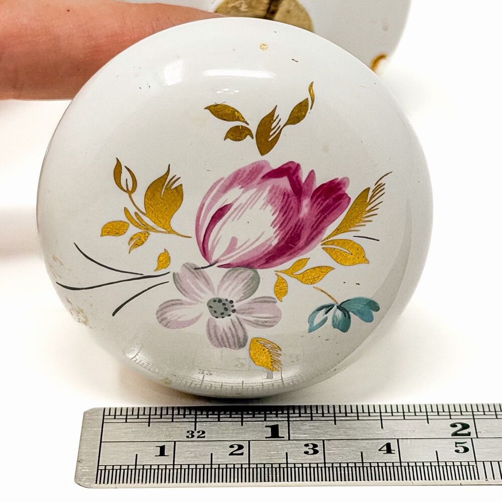 Vintage Porcelain Floral Dummy Door Knob Set White Pink Cottage Farmhouse - Picture 3 of 6